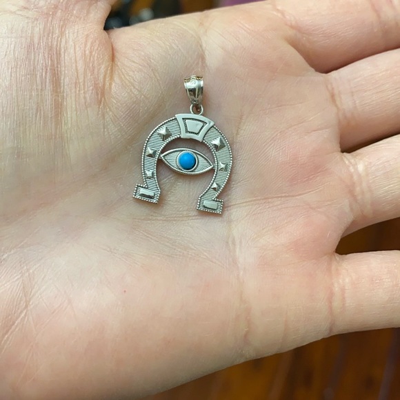 Silver Evil Eye Protection HorseShoe Necklace Luck - Picture 5 of 8